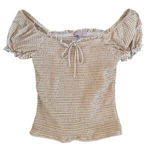Crave Fame Gingham Smocked Puff Sleeve Top (M)